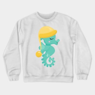 Cute Seahorse, Green Seahorse, Sleeping Seahorse Crewneck Sweatshirt